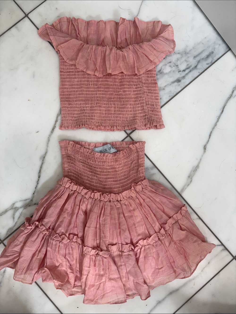 Blue Life Pink Ruffle Smocked Skirt Set — Girls
